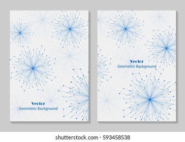 Modern vector templates for brochure cover in A4 size. Abstract geometric background with connected lines and dots. Business, science, medicine and technology design.
