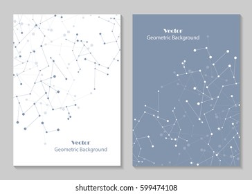 Modern vector templates for brochure cover in A4 size. Abstract geometric background with connected lines and dots. Business, science, medicine and technology design.