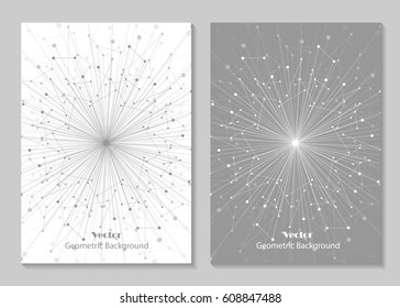 Modern vector templates for brochure cover in A4 size. Abstract geometric background with connected lines and dots. Business, science, medicine and technology design.