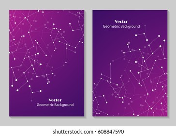Modern vector templates for brochure cover in A4 size. Abstract geometric background with connected lines and dots. Business, science, medicine and technology design.