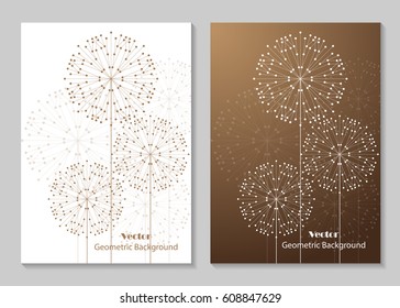 Modern vector templates for brochure cover in A4 size. Abstract geometric background with connected lines and dots in a shape of flowers.