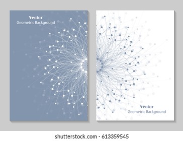 Modern vector templates for brochure cover in A4 size. Abstract geometric background with connected lines and dots. Business, science, medicine and technology design.