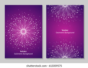 Modern vector templates for brochure cover in A4 size. Abstract geometric background with connected lines and dots. Business, science, medicine and technology design.