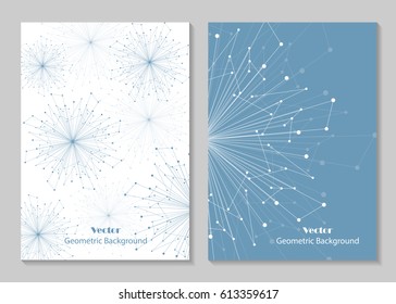 Modern vector templates for brochure cover in A4 size. Abstract geometric background with connected lines and dots. Business, science, medicine and technology design.