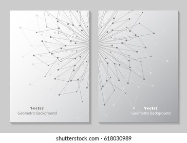 Modern vector templates for brochure cover in A4 size. Abstract geometric background with connected lines and dots. Business, science, medicine and technology design.