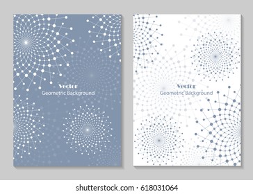 Modern vector templates for brochure cover in A4 size. Abstract geometric background with connected lines and dots. Business, science, medicine and technology design.