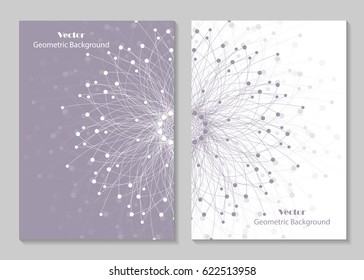 Modern vector templates for brochure cover in A4 size. Abstract geometric background with connected lines and dots. Business, science, medicine and technology design.