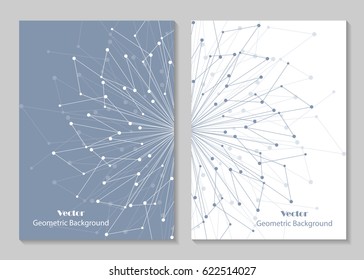 Modern vector templates for brochure cover in A4 size. Abstract geometric background with connected lines and dots. Business, science, medicine and technology design.