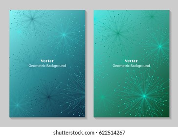 Modern vector templates for brochure cover in A4 size. Abstract geometric background with connected lines and dots. Business, science, medicine and technology design.