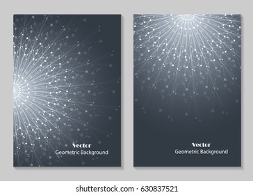 Modern vector templates for brochure cover in A4 size. Abstract geometric background with connected lines and dots. Business, science, medicine and technology design.