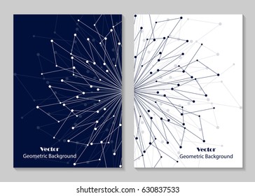 Modern vector templates for brochure cover in A4 size. Abstract geometric background with connected lines and dots. Business, science, medicine and technology design.