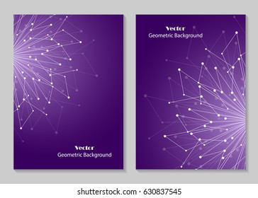 Modern vector templates for brochure cover in A4 size. Abstract geometric background with connected lines and dots. Business, science, medicine and technology design.