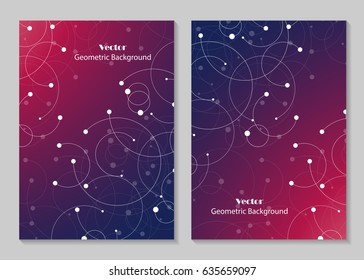 Modern vector templates for brochure cover in A4 size. Abstract geometric background with connected circles and dots. Business, science, medicine and technology design.