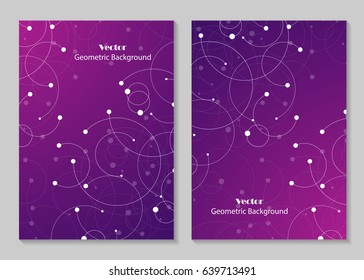 Modern vector templates for brochure cover in A4 size. Abstract geometric background with connected circles and dots. Business, science, medicine and technology design.