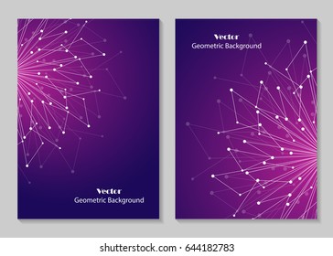 Modern vector templates for brochure cover in A4 size. Abstract geometric background with connected lines and dots. Business, science, medicine and technology design.