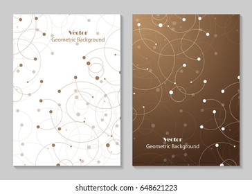 Modern vector templates for brochure cover in A4 size. Abstract geometric background with connected circles and dots. Business, science, medicine and technology design.