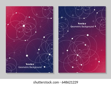 Modern vector templates for brochure cover in A4 size. Abstract geometric background with connected circles and dots. Business, science, medicine and technology design.