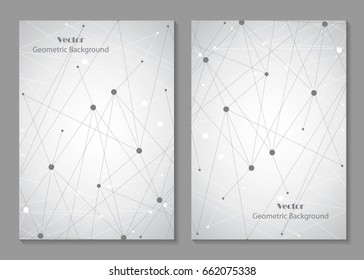 Modern vector templates for brochure cover in A4 size. Abstract geometric background with connected lines and dots. Business, science, medicine and technology design.