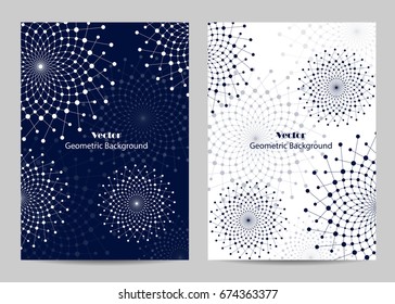 Modern vector templates for brochure cover in A4 size. Abstract geometric background with connected lines and dots. Business, science, medicine and technology design.