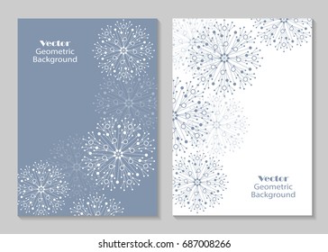 Modern vector templates for brochure cover in A4 size. Abstract geometric forms with connected lines and dots. Business, science, medicine and technology design.