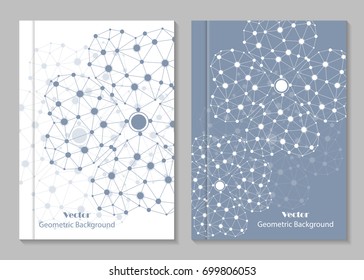 Modern vector templates for brochure cover in A4 size. Abstract flowers made of connected lines and dots. Business, science, medicine and technology design.