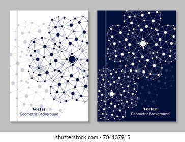 Modern vector templates for brochure cover in A4 size. Abstract flowers made of connected lines and dots. Business, science, medicine and technology design.