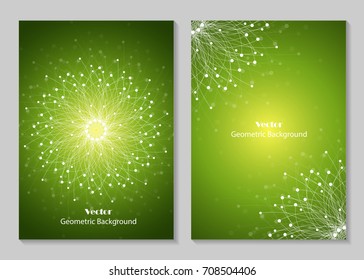 Modern vector templates for brochure cover in A4 size. Abstract geometric background with connected lines and dots. Business, science, medicine and technology design.