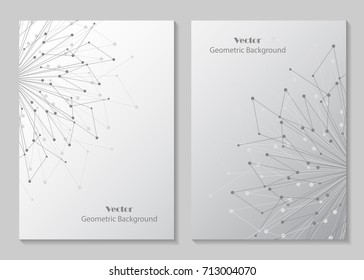 Modern vector templates for brochure cover in A4 size. Abstract geometric background with connected lines and dots. Business, science, medicine and technology design.