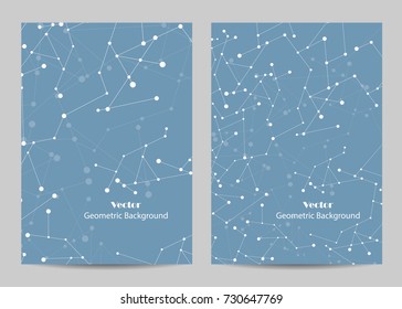 Modern vector templates for brochure cover in A4 size. Abstract geometric background with connected lines and dots. Business, science, medicine and technology design.