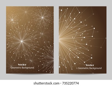 Modern vector templates for brochure cover in A4 size. Abstract geometric background with connected lines and dots. Business, science, medicine and technology design.