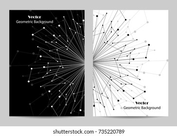 Modern vector templates for brochure cover in A4 size. Abstract geometric background with connected lines and dots. Business, science, medicine and technology design.