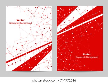 Modern vector templates for brochure cover in A4 size. Abstract geometric background with connected lines and dots. Business, science, medicine and technology design.