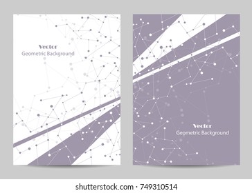 Modern vector templates for brochure cover in A4 size. Abstract geometric background with connected lines and dots. Business, science, medicine and technology design.