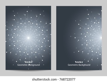 Modern vector templates for brochure cover in A4 size. Abstract geometric background with connected lines and dots. Business, science, medicine and technology design.