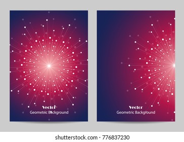 Modern vector templates for brochure cover in A4 size. Abstract geometric background with connected lines and dots. Business, science, medicine and technology design.