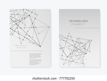 Modern vector templates for brochure cover in A4 size. Polygonal space background with connecting dots and lines. Abstract structure.