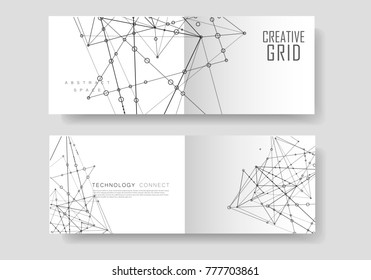 Modern vector templates for brochure cover in A4 size. Polygonal space background with connecting dots and lines. Abstract structure