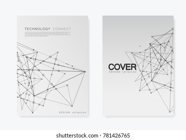 Modern vector templates for brochure cover in A4 size. Polygonal space background with connecting dots and lines. Abstract structure.