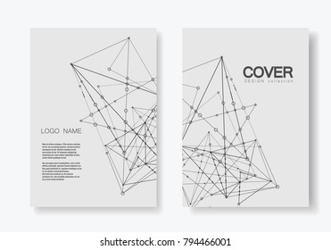Modern vector templates for brochure cover in A4 size. Polygonal space background with connecting dots and lines. Abstract structure.