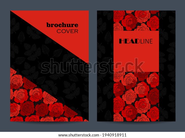 Modern vector templates for brochure cover in A4\
size with beautiful\
roses