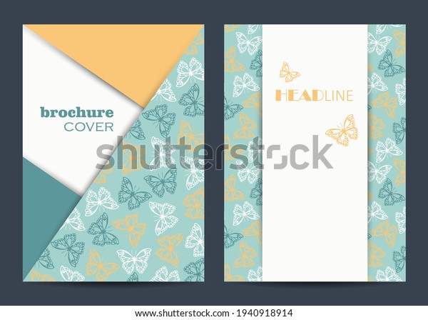 Modern vector templates for brochure\
cover in A4 size with beautiful flying\
butterflies