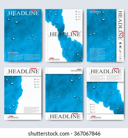 Modern vector templates for brochure, flyer, cover magazine or report in A4 size. Business, science, medicine and technology design . Watercolor blue background . Vector illustration.