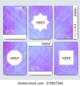 Modern vector templates for brochure, flyer, cover magazine or report in A4 size. Business, science, medicine and technology design .  Background with purple triangles.