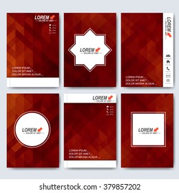 Modern vector templates for brochure, flyer, cover magazine or report in A4 size. Business, science, medicine and technology design .  Background with dark red triangles.