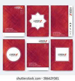 Modern vector templates for brochure, flyer, cover magazine or report in A4 size. Business, science, medicine and technology design . Background with red triangles.