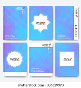 Modern vector templates for brochure, flyer, cover magazine or report in A4 size. Business, science, medicine and technology design . Background with blue triangles.