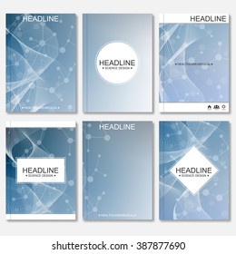 Modern vector templates for brochure, flyer, cover magazine or report in A4 size. Molecule structure and communication, Science vector background.
