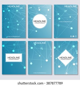 Modern vector templates for brochure, flyer, cover magazine or report in A4 size. Molecule structure and communication, Science vector background.