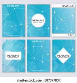 Modern vector templates for brochure, flyer, cover magazine or report in A4 size. Molecule structure and communication, Science vector background.