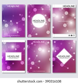 Modern vector templates for brochure, flyer, cover magazine or report in A4 size. Molecule structure and communication, Science vector background.